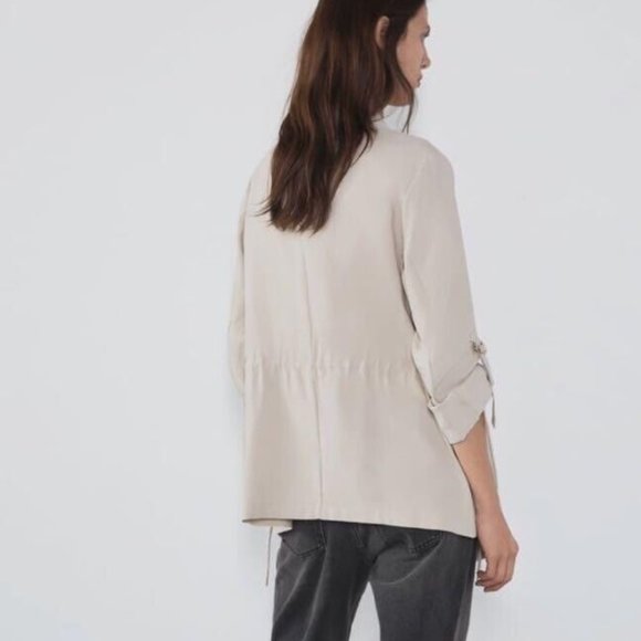 Beautiful EUC Zara Open Front Drawstring Waterfall Blazer Jacket in Beige, Small - Picture 2 of 11